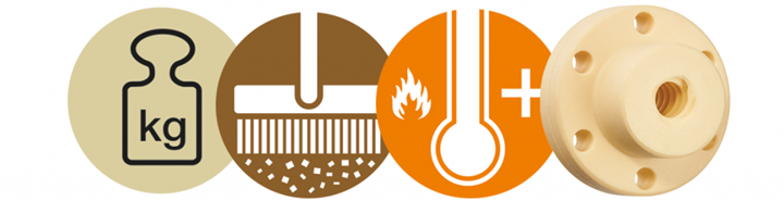 symbols for high loads, polluted environments and high temperatures for lead screw nuts