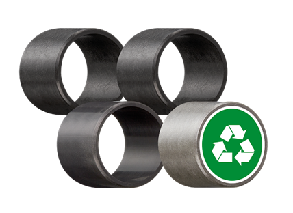plastic bearings with a recycling symbol
