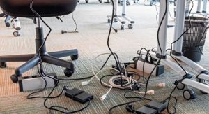 messy cables under desk