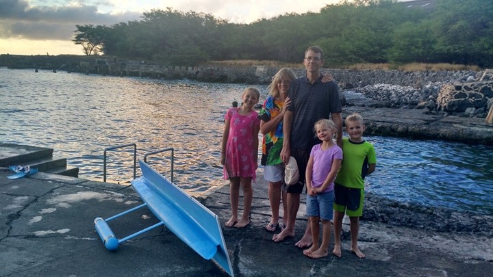 Damon McMillan & family with the SeaCharger with photo courtesy of Blue Trail Engineering