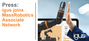 igus joins MassRobotics Associate Network robot and hand high-fiving