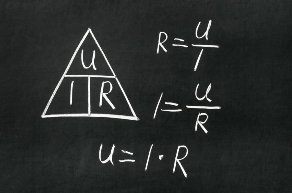 Ohm's law on a chalkboard