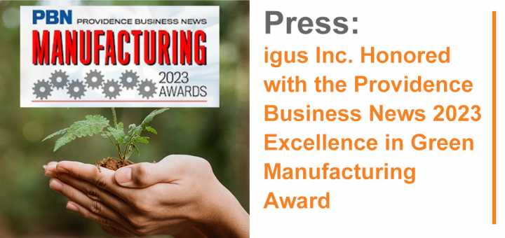Providence Business News Excellence in Green Manufacturing Award with greenery in background
