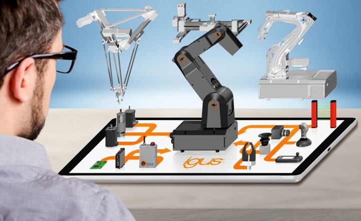 delta robot, robotic arm, gantry, and other robotic parts on a screen