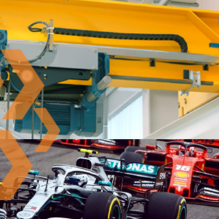 F1 car racing and guidefast alternative to festoons on cranes