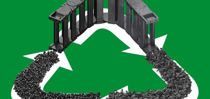 recycling image with cable carrier and plastic recycling granules