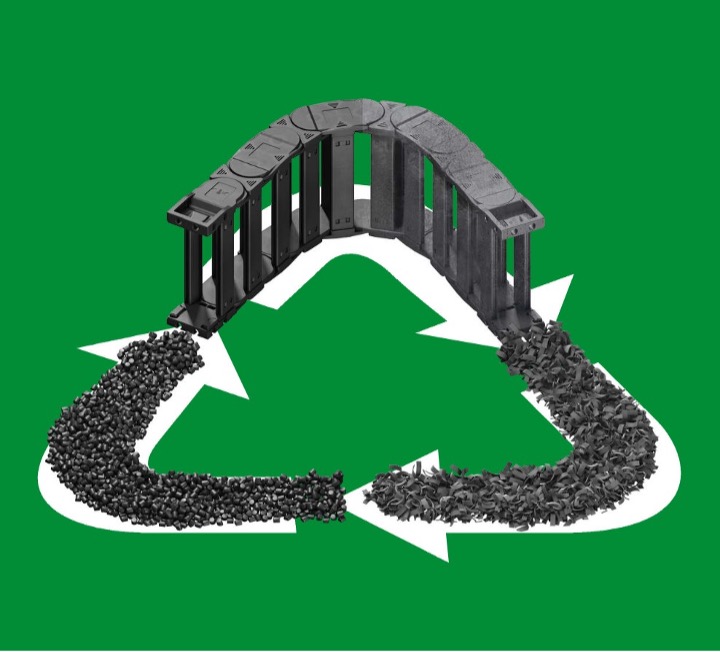 recycling image with cable carrier and plastic recycling granules