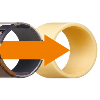 metal bearing with an arrow towards plastic bearing