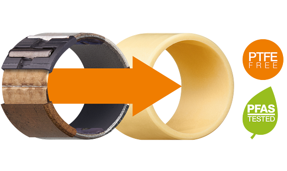 metal bearing with an arrow towards plastic bearing