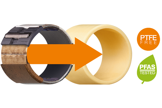 metal bearing with an arrow towards plastic bearing