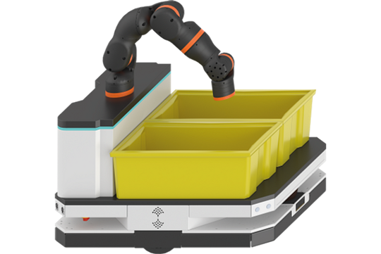 A robotic arm mounted to an AGV