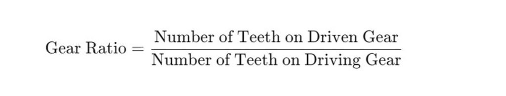 gear ratio equation where gear ratio = number of teeth on driven gear over number of teeth on driving gear