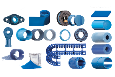 FDA-compliant and blue-coloured polymer components