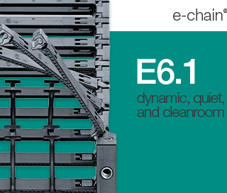 E6.1 catalogue cover, a cable carrier in front of a green background