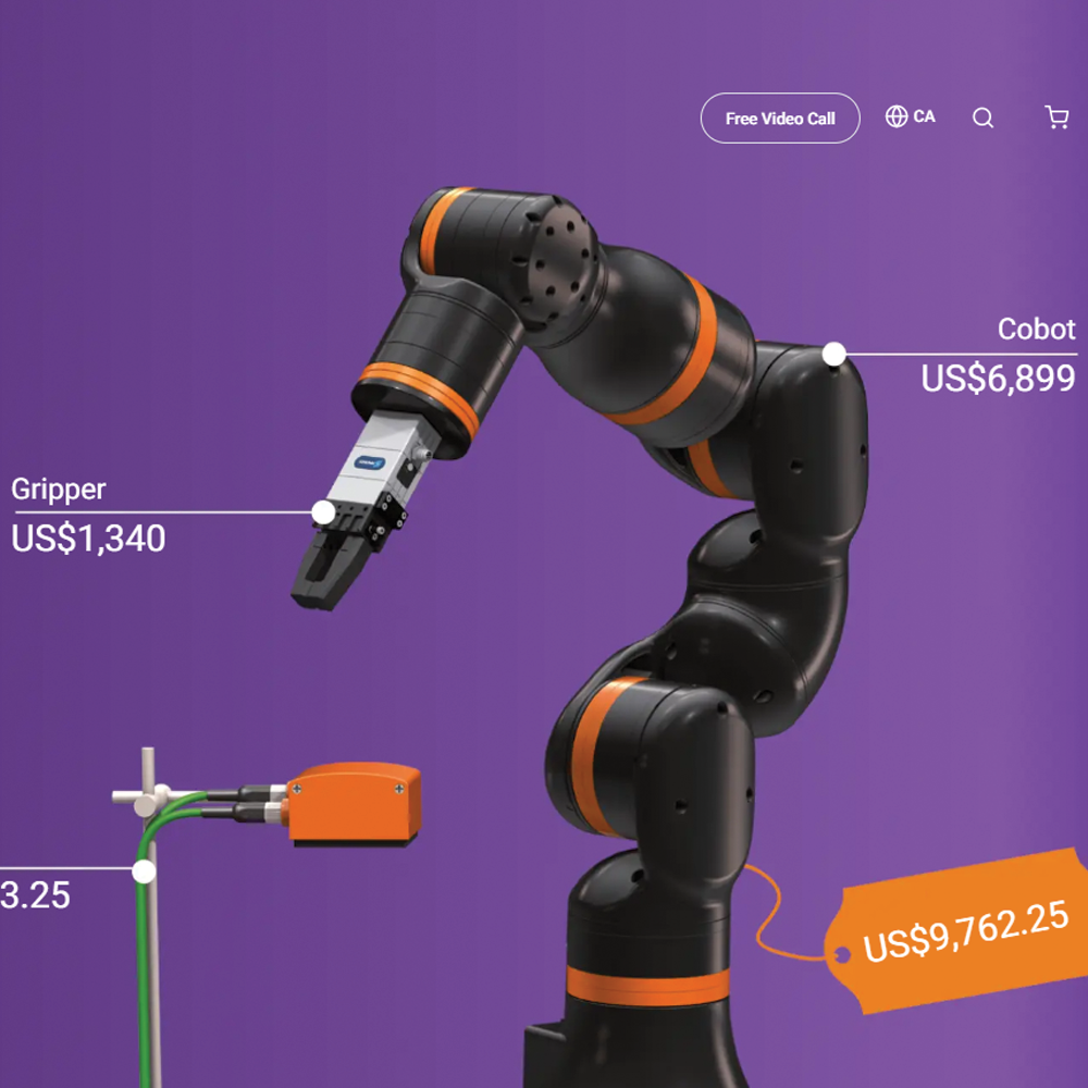 ReBeL cobot with different prices attached to different parts of the robot