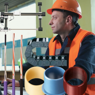 engineer with parts gantry cables energy chain and plastic bearings