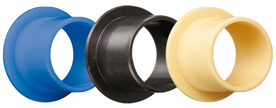 plastic bearings in three colors: blue, black and beige