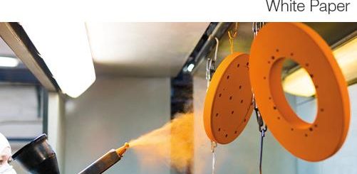 tribo-coating white paper thumbnail, coating with an orange powder