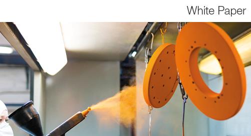 tribo-coating white paper thumbnail, coating with an orange powder