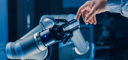 robot arm touching human finger