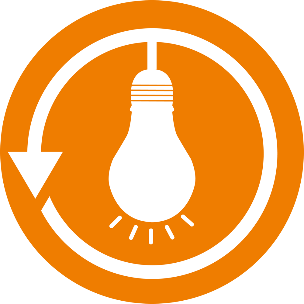 lower energy costs, indicated by lightbulb hanging in orange circle