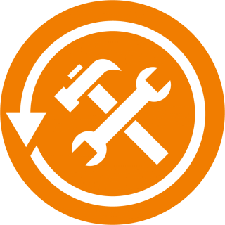 tools on an orange background with arrow going around them