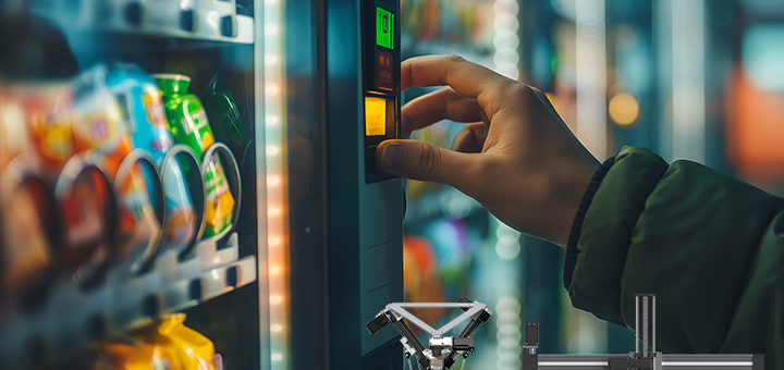 vending machine with delta robot and linear robot on right bottom corner