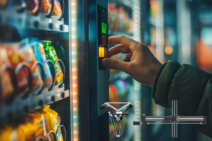 vending machine with delta robot and linear robot on right bottom corner