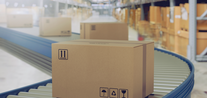 cardboard boxes on a production line