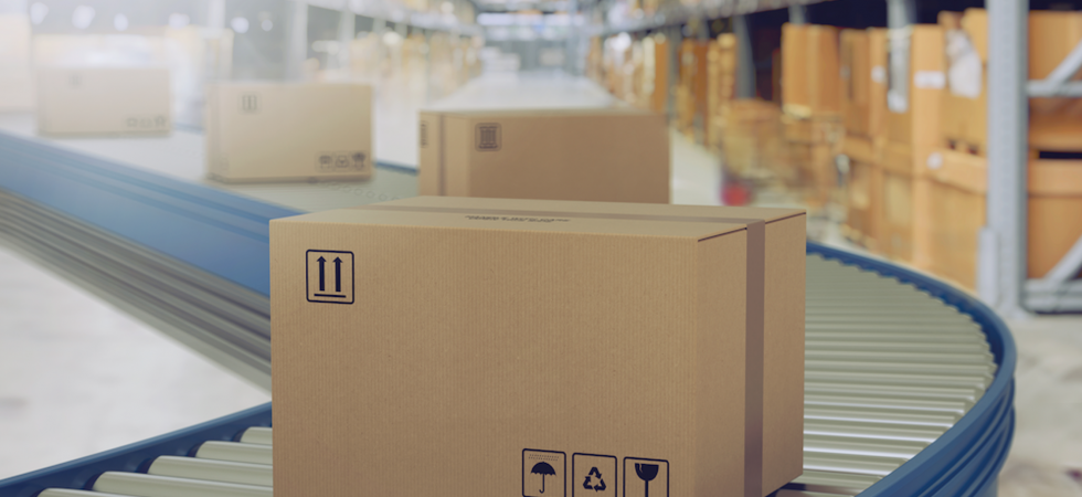 cardboard boxes on a production line
